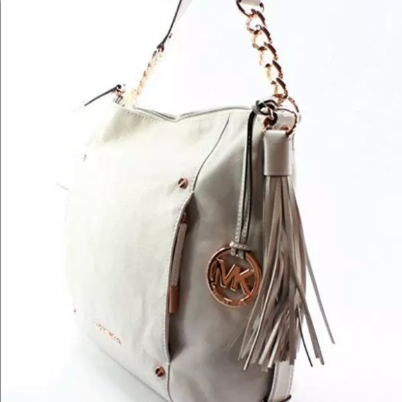 Michael Kors Devon Vanilla Leather Hobo Bag - Picture 1 of 8